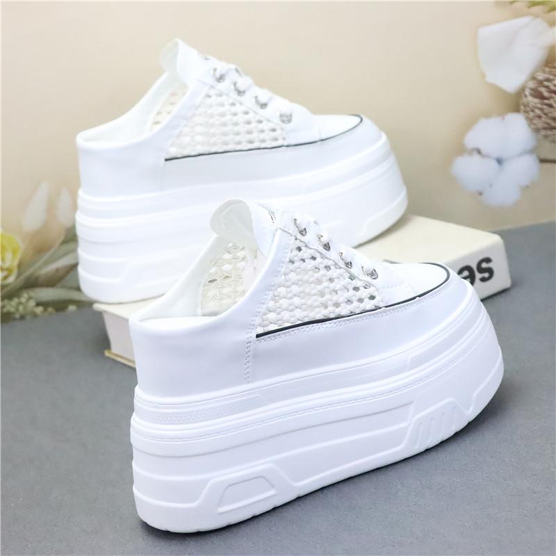 Fashion 10CM 12CM Air Mesh PU Synthetic Microfiber Leather Flats Women Sandals Slipper Chunky Sneakers Slippers Platform Wedge Shoes