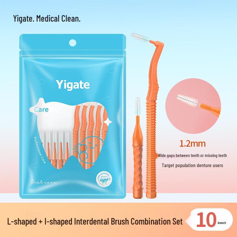 Yigate Dental Floss Picks: 10-Pack L-Shaped Interdental Brushes for Cleaning Between Teeth