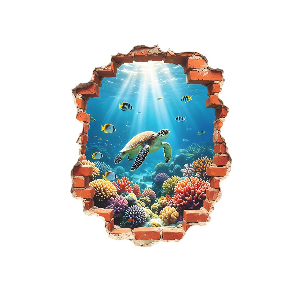Underwater Scene Self-Adhesive Wall Decal for Bathroom and Decor