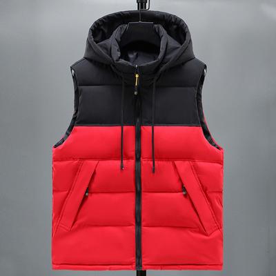 Zimná parka bez rukávov Muž s kapucňou Nová móda Jeseň Pánske studené bundy Kórejský štýl Patchwork Zips Hrubé teplé vrchné oblečenie