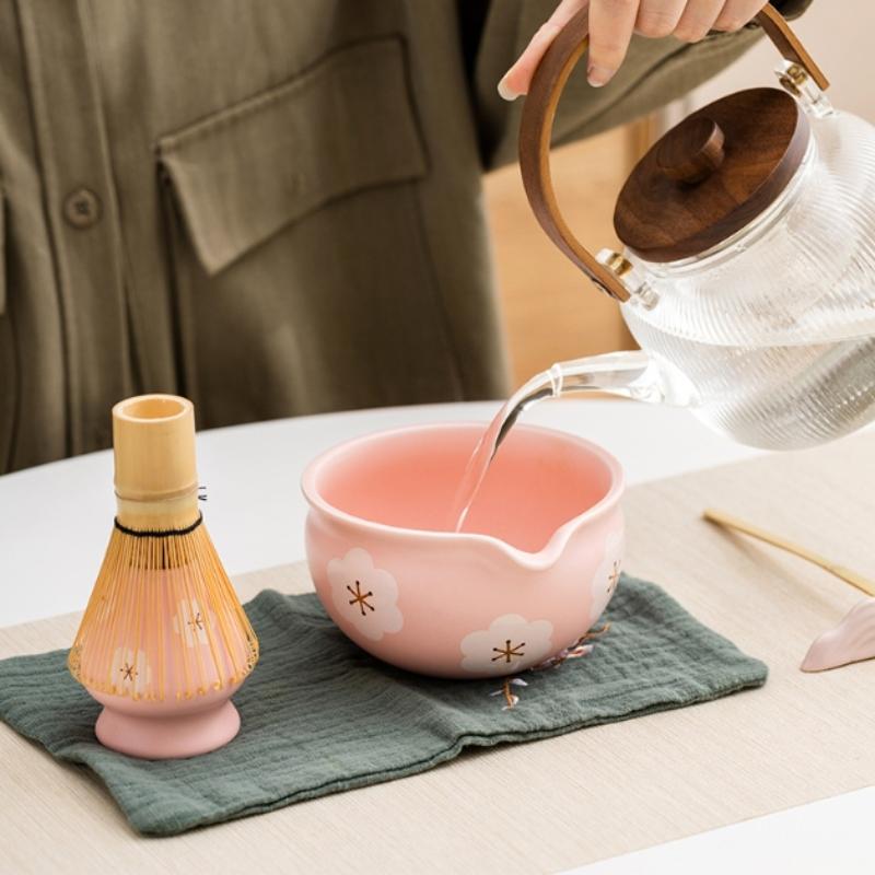 1/2 szt. Ceramiczna Miseczka do Matchy, Japoński Styl Sakura Miseczka do Matchy Artystyczna Ceramiczna Miseczka do Ceremonii Herbacianej Miska na Sałatkę Do Matchy