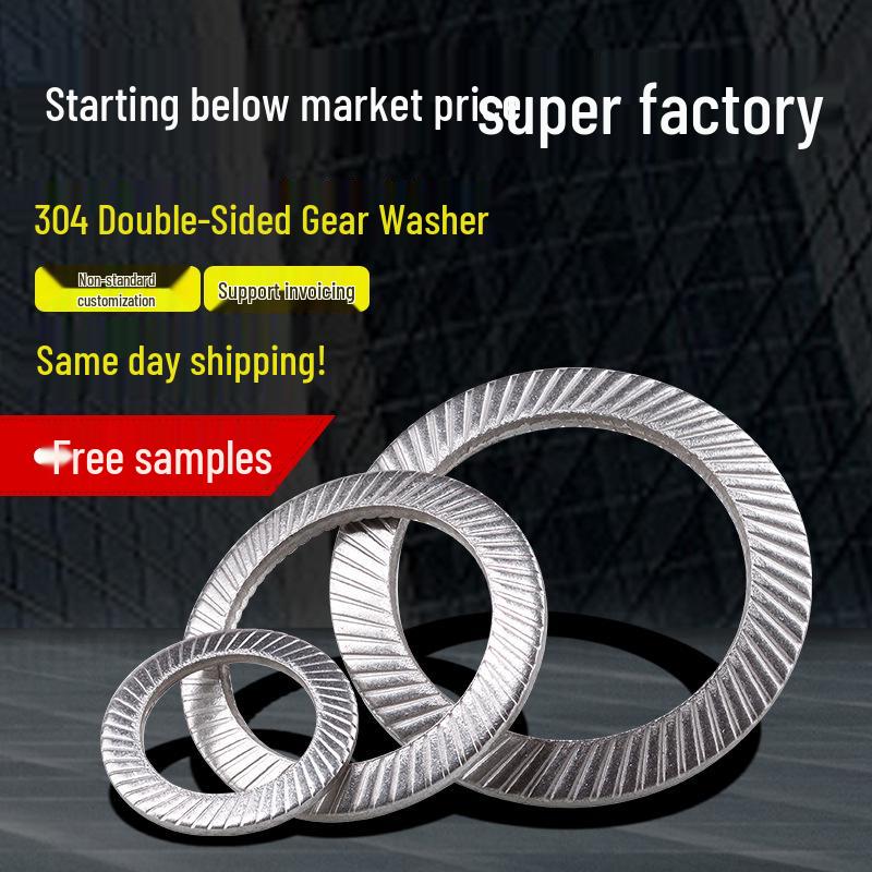 

304 Stainless Steel Serrated Anti-slip Lock Washer, Double-sided Teeth, M3-M20 M3
