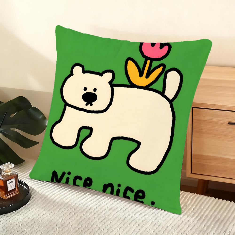 

Happy Little Animals Illustrations Cushion Cover Silky Short Plush Home Sofa Cushion Cover - Invisible Zipper Home Decoration 12x12Inch