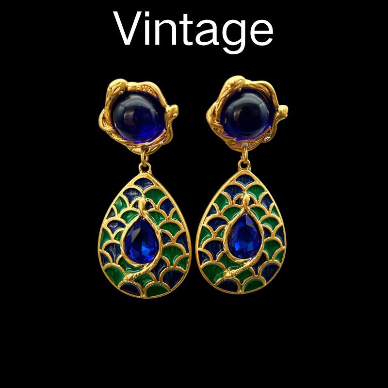 Винтажный средневековый контрастный эмалевый глазурный ремесленный дух змеиный рельеф тяжелая промышленность темперамент универсальный набор колье и серег