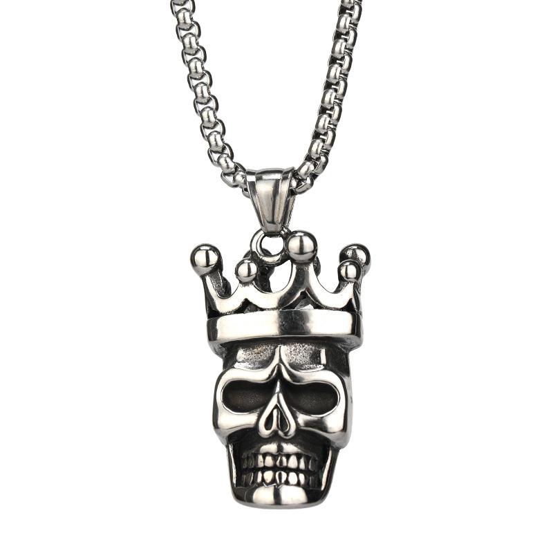 Vintage Fashion Trend King Skull Men'S Necklace Punk Style Personality Hip Hop Pendant Women'S Accessories