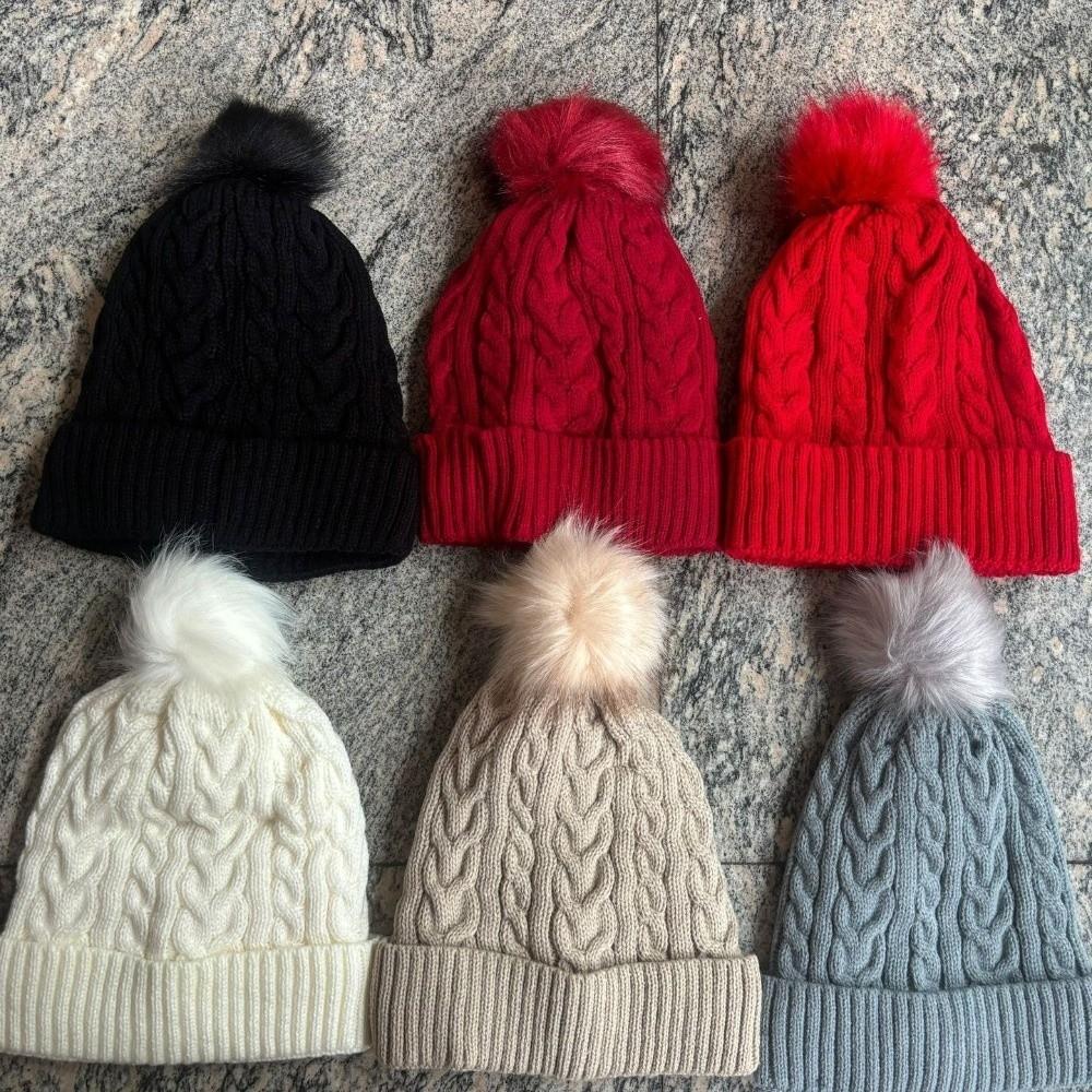 Korean Style Pompom Thick Plush Cap Warm Winter Bonnet Trendy Winter Twist Knitting Hat  Ladies