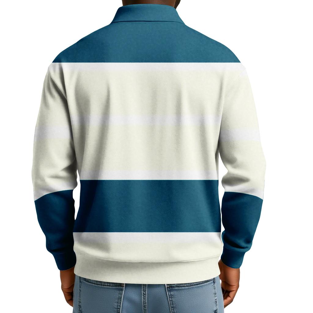 Men's Casual Loose Colorblock Print Lapel Button Long Sleeve Top