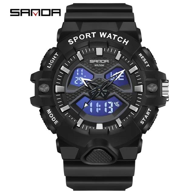 SANDA 3150 TPU Material Watches for Men Digital-Analog Dual Movement Fashion Sport Style Multi-functional Men's Waterproof Watch