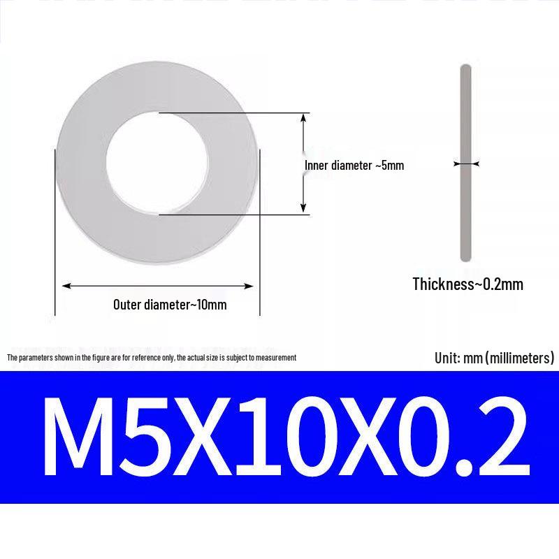 304 Stainless Steel Ultra-Thin Flat Washer, Thickness: 0.1/0.2/0.3/0.4/0.5 Mm, Sizes M1-M8