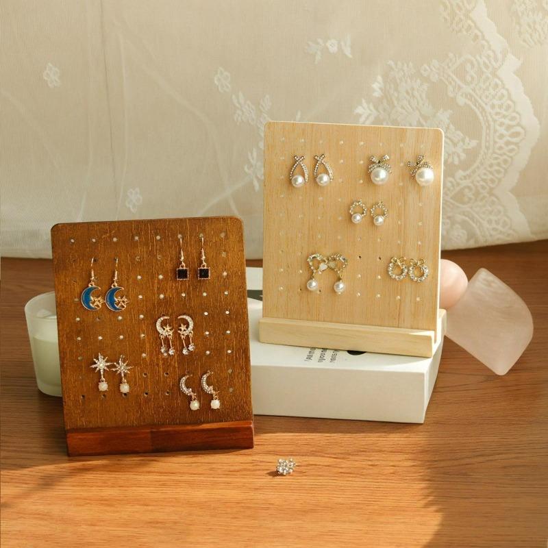 72 Holes Wooden Earrings Display Stand Desktop Ear Stud Dangle Earring Holder Jewelry Storage Rack Counter Showcase Prop