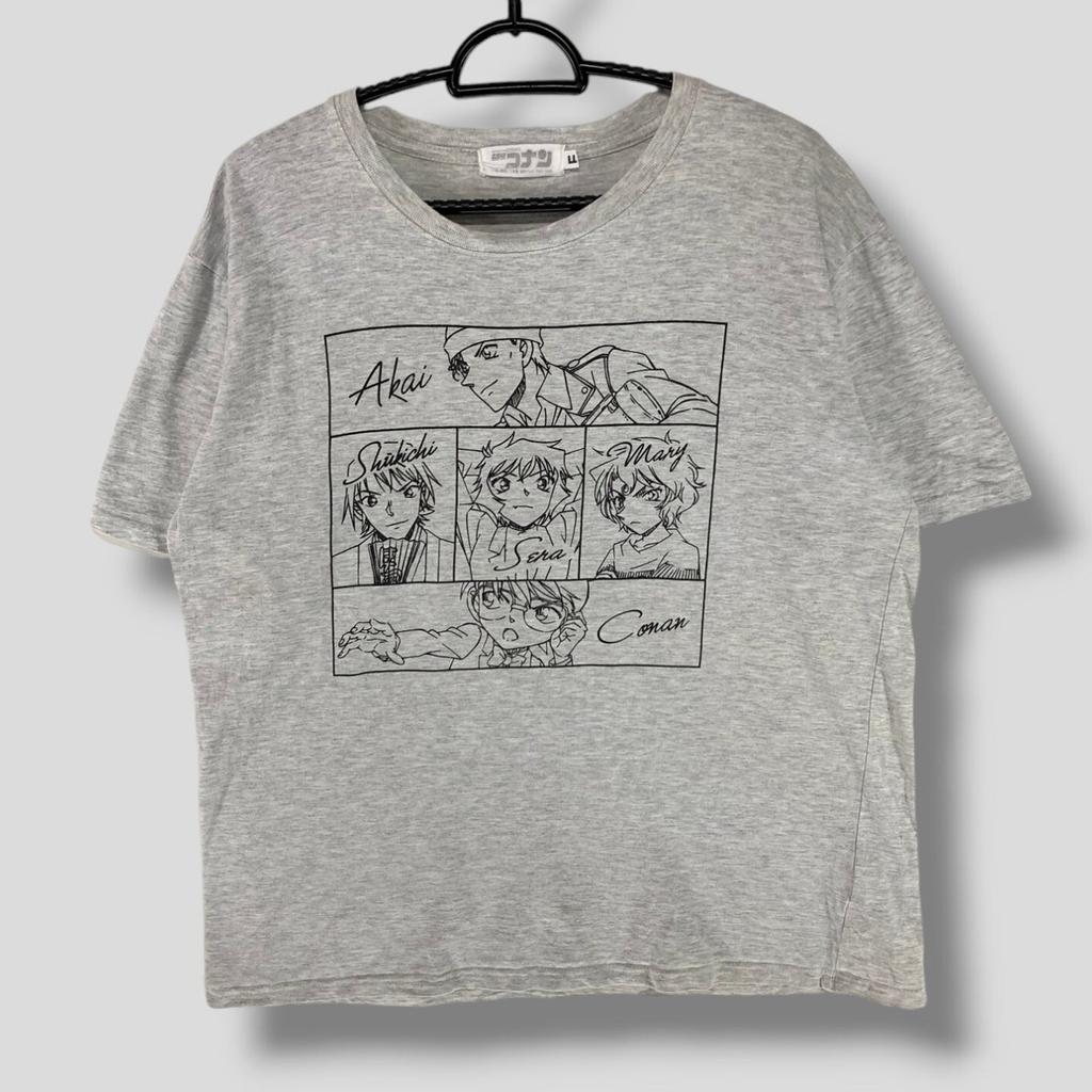 T-Shirt Vintage Personaggi Detective Conan da collezione detective mistero anime manga tee Case Closed grigio L