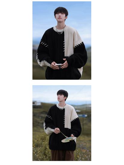 Boy's Color-Block Sweater: Trendy Loose-Fit Casual Pullover for Autumn/Winter