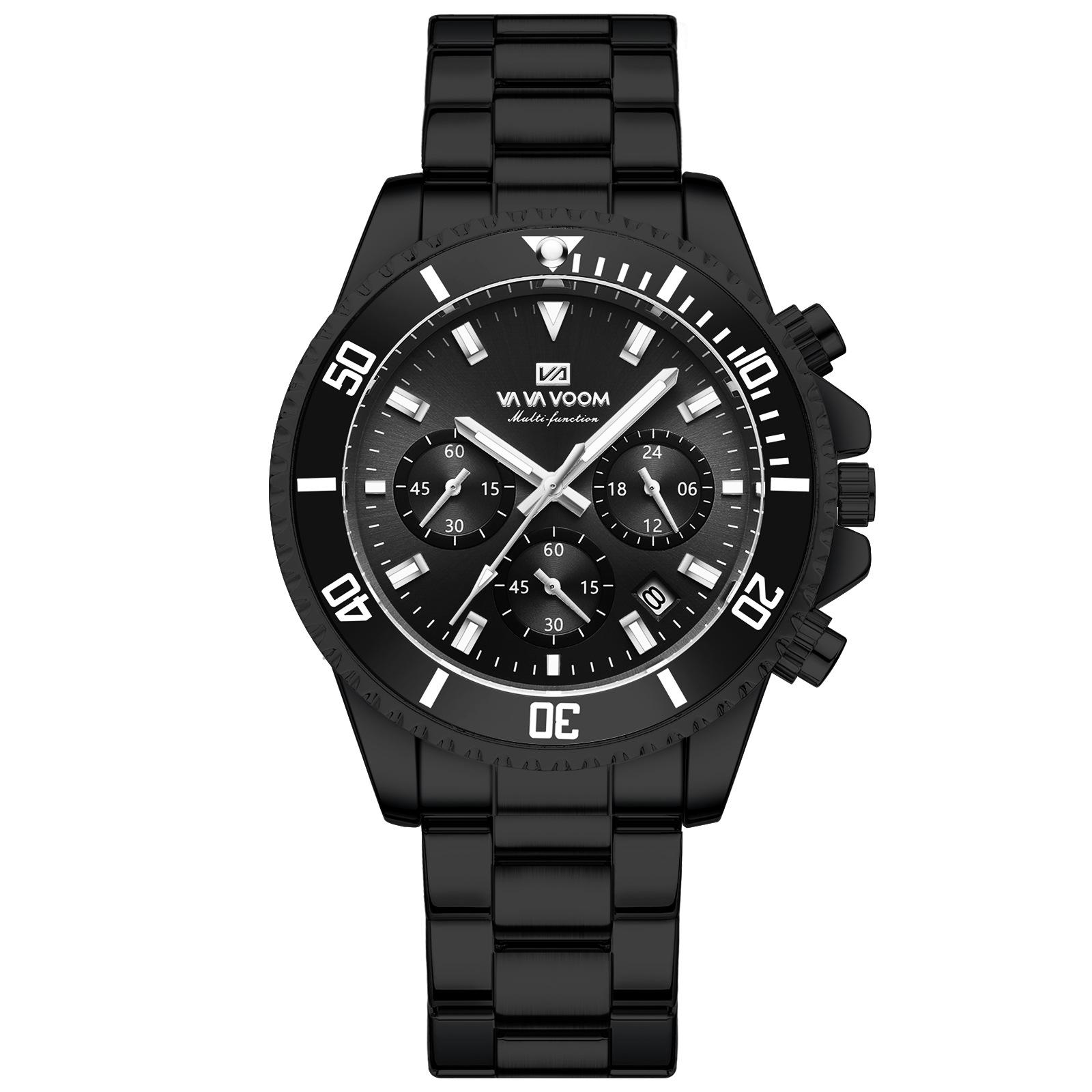 

VA VA VOOM Multi-function Chronograph Three-eye Quartz Watch Waterproof Luminous Green Water Ghost Men s Watch