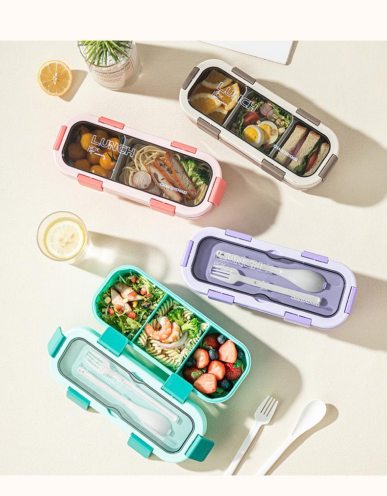 Microwave Stainless Steel Single Layer Partition Lunch Box, Leak Proof Fresh Keeping Bento Container Portable Food Storage Box
