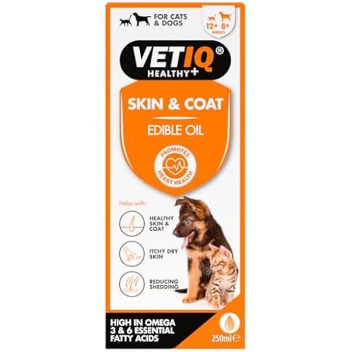 Huile Comestible - VETIQ - Skin & Coat - Acides Gras Oméga 3 Et 6 - Vitamine E - Pour Chats Et Chiens