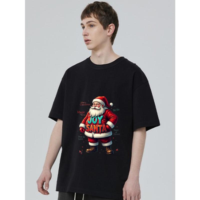 Christmas T-Shirt Black Santa Claus Joy Santa Print for Holiday Celebration