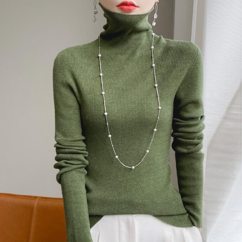 Pulover de damă de toamnă și iarnă Pulover cu guler stivuit pentru femei de culoare uni Parte de jos îngroșată Partea de sus de marime mare Tricotaj pentru damă interioare elastică