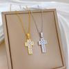 All Stainless Steel Luxury Shiny Zircon Cross Pendant Necklaces for Women Men Trendy Collar Accessories Jewelry Gifts for Friend