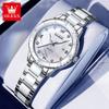 OLEVS 9985 Edelstahl Keramik Uhrenarmband Elegant Leuchtend Mode Wasserdicht Quarz Uhr für Frau