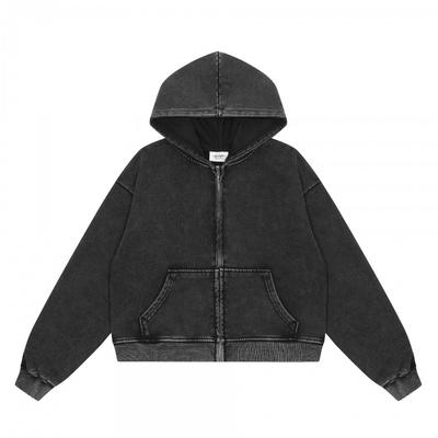 Unisex Oversized Hooded Zip-Up Sweatshirt Vintage American Retro Style Cotton Long Sleeve Casual Top