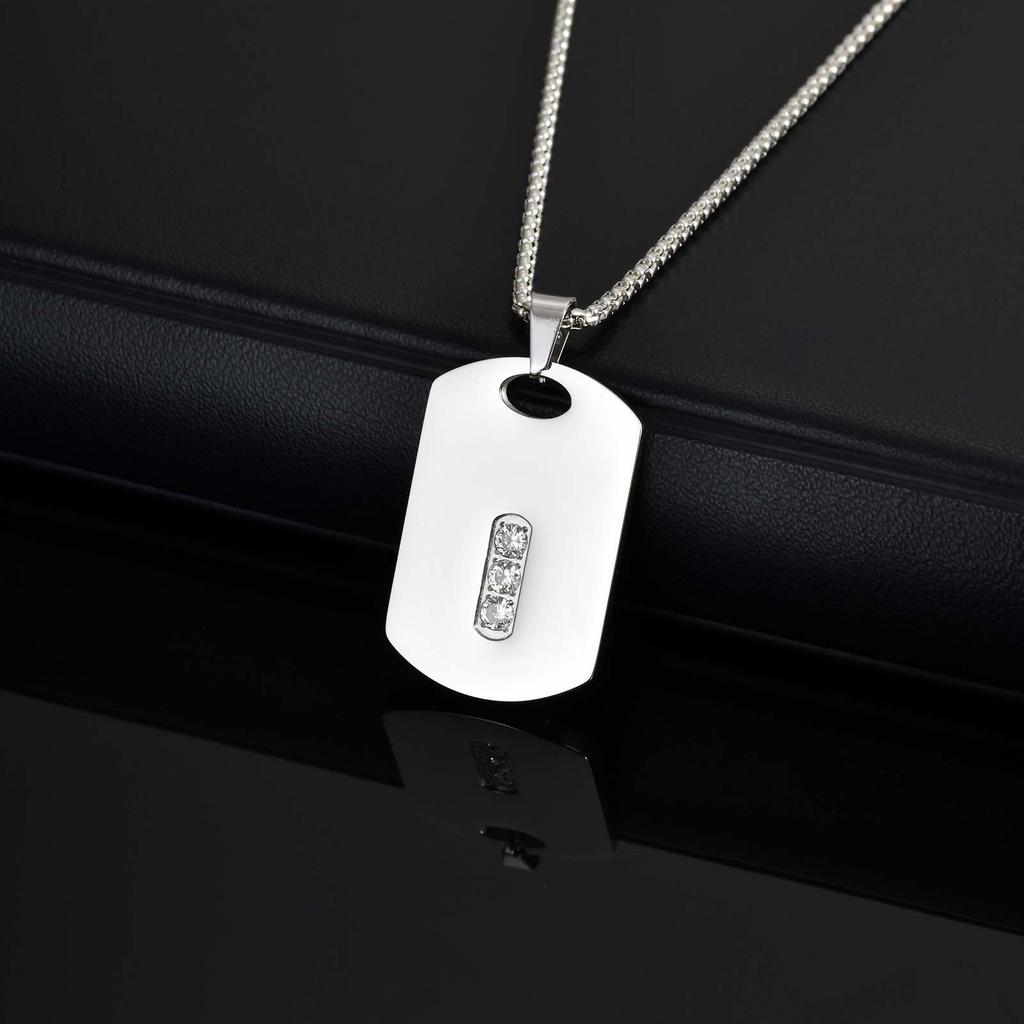 New Dogtag Necklace for Men Boys,Waterproof Zircon Geometric Pendant Necklace,Birthday Father'Day Gift