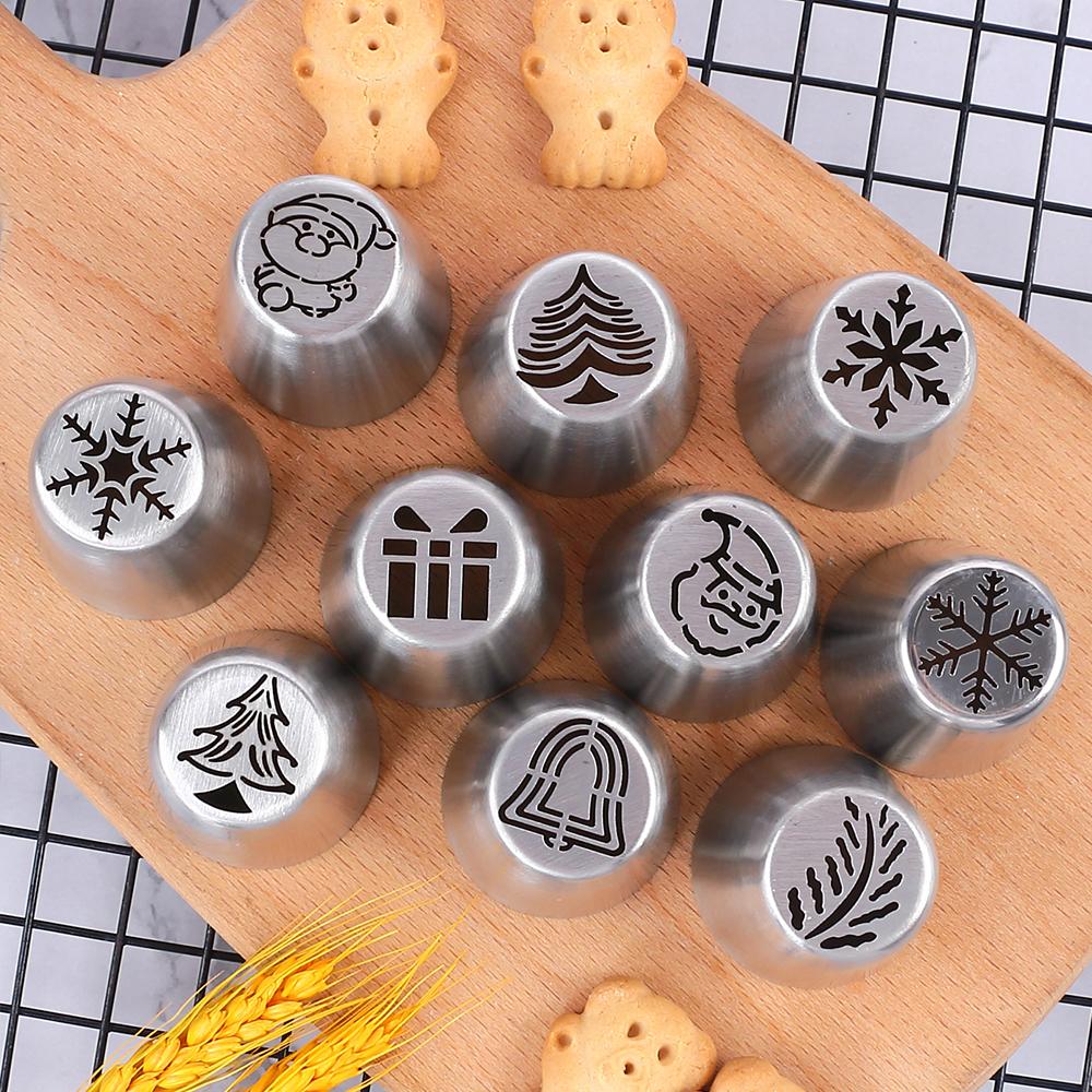 10Pcs Russian Piping Tips Set Christmas Cake Decorating Tools Nozzles Piping Icing Tips for Cake Cupcake Cream Muffins
