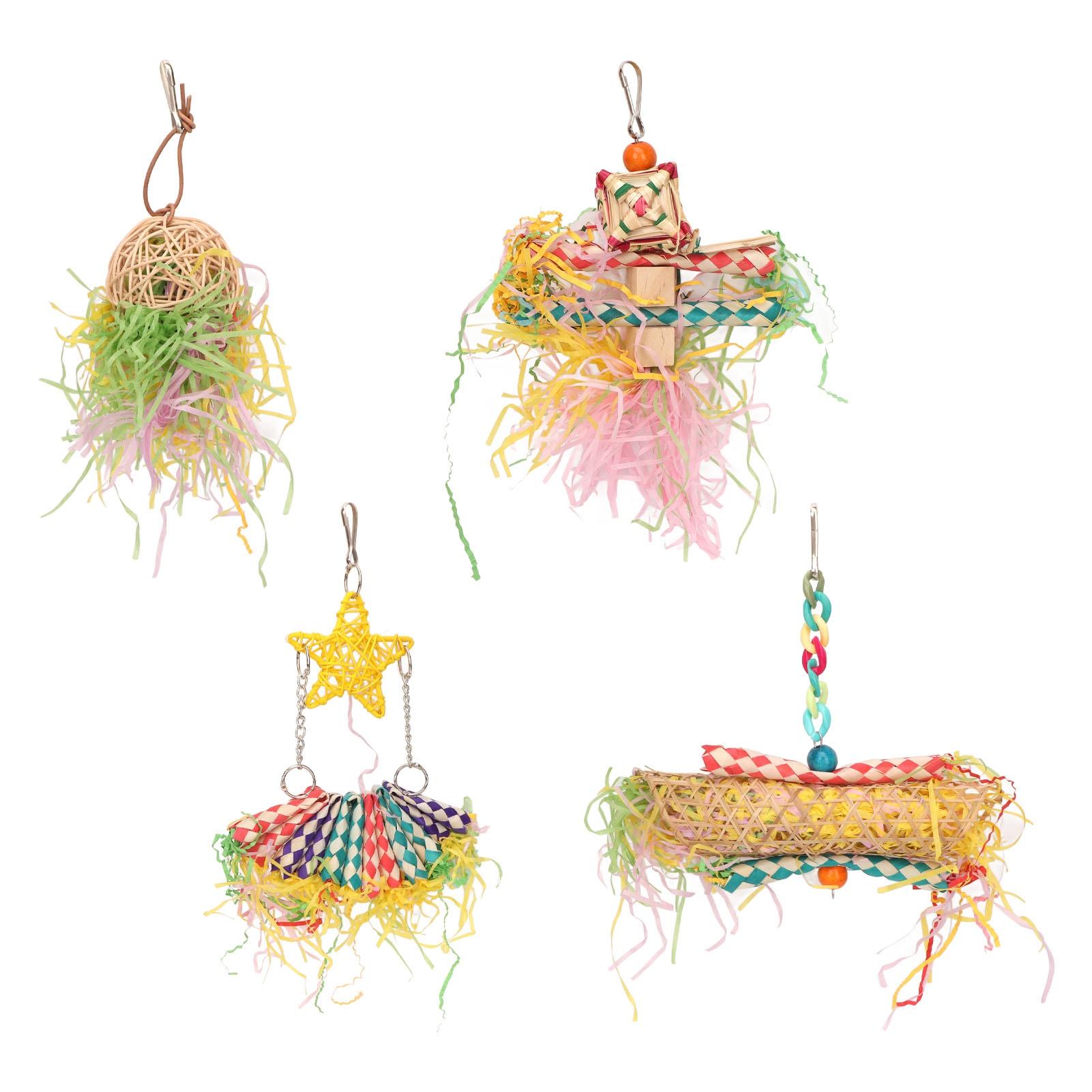 

Игрушки для попугаев, чтобы грызть, красочные, для снятия тревожности, измельчитель для попугаев, игрушки для поиска корма с крючком для неразлучника, кореллы