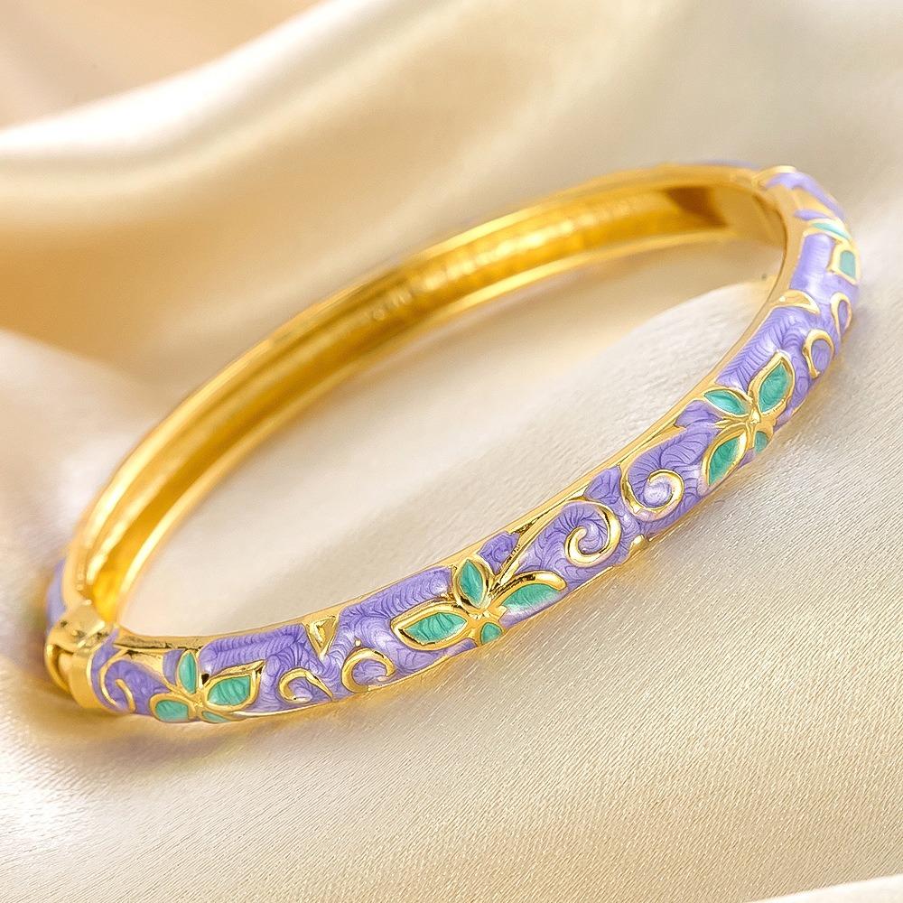Traditional Hollow Out Flower Bangle Classic Women's Hand Bracelet Vintage Cloisonne Bangle  Girls