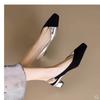 Women Square Toe Sandals Black Toe Patchwork Pumps Gold Sliver Slingbacks Mid Heels Summer Female Dress Shoes Plus Size 41 1363N