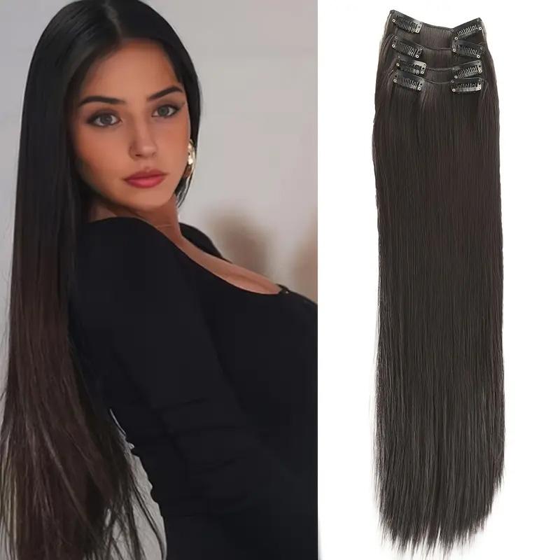 

LUPU Синтетические Длинные Волнистые Наращивания Волос На Заколках Темно-Коричневые Густые Шиньоны 60CM