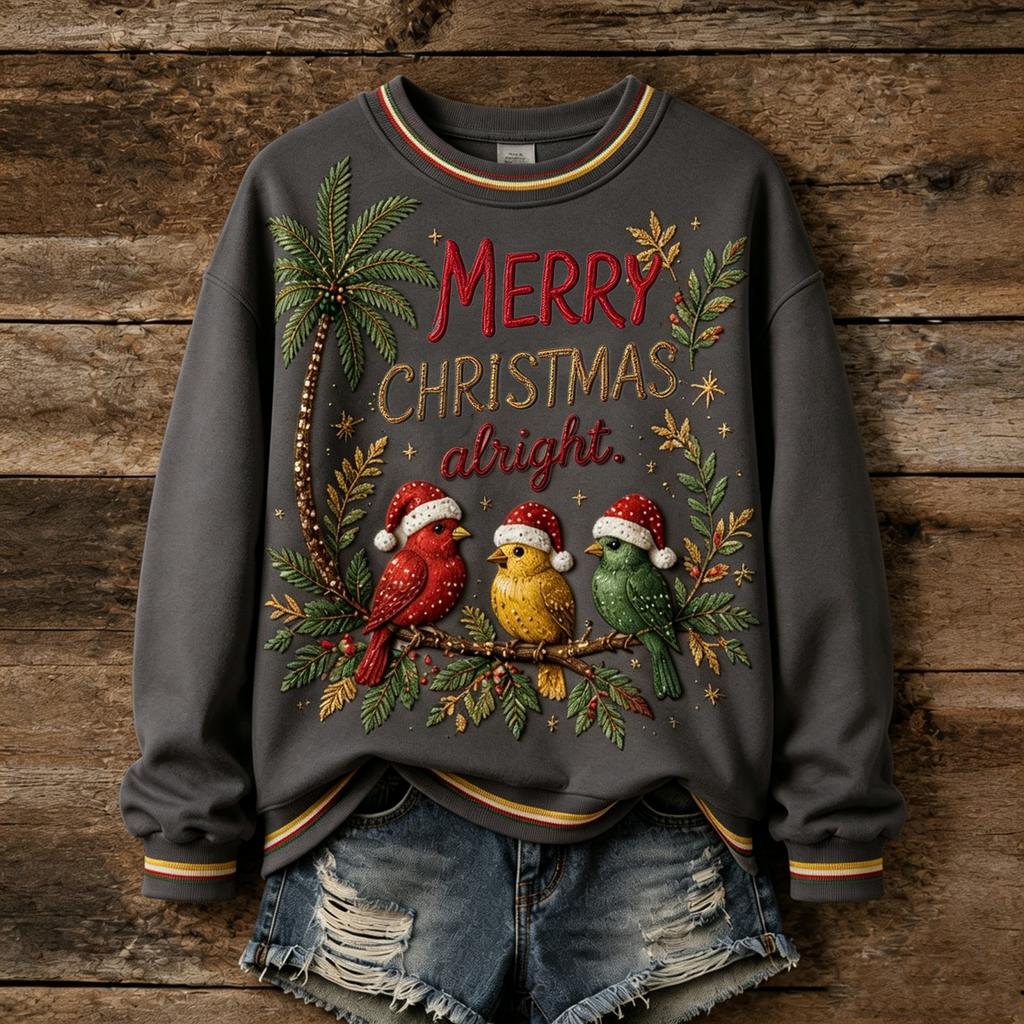 Damen Weihnachtsdruck Pullover mit langem Ärmel und Rundhalsausschnitt