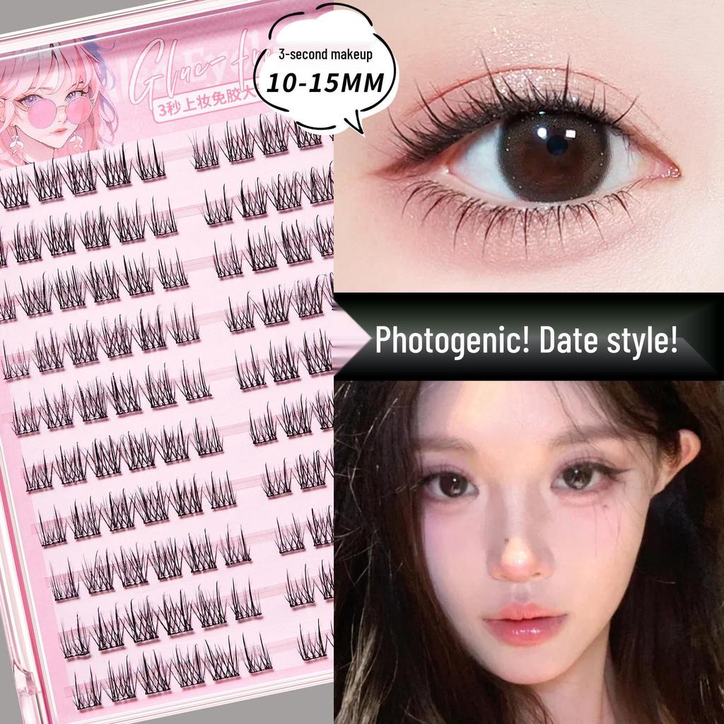 Self-Adhesive Natural Fishtail False Eyelashes - Beginner-Friendly, No Glue Needed, Wide Band