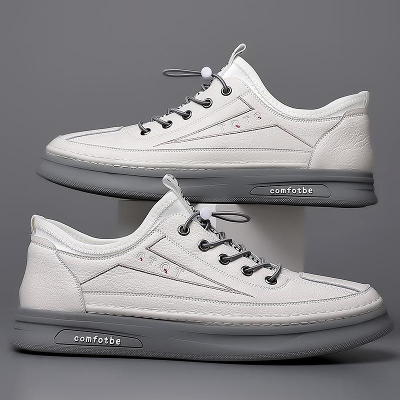 2025 Autumn New Breathable Leather Beanie Shoes Men's Casual Leather Shoes Elastic Shoes