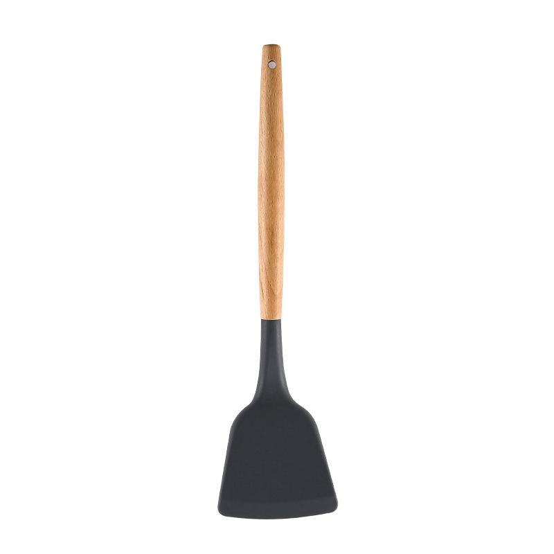 1Pcs Silicone Wood Handle Gray Spatula, Soup Spoon, Spatula, Spaghetti Noodle, Kitchen Cooking Tools, Kitchen Utensils Tableware