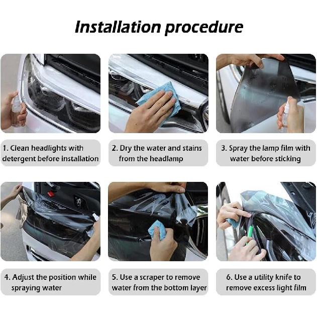 12 X 48Inch Car Light Tint Film, Cuttable&Stretchability Car Headlight Taillight Fog Light Vivid Vinyl Wrap Protector,Non-Marking Self-Adhesive