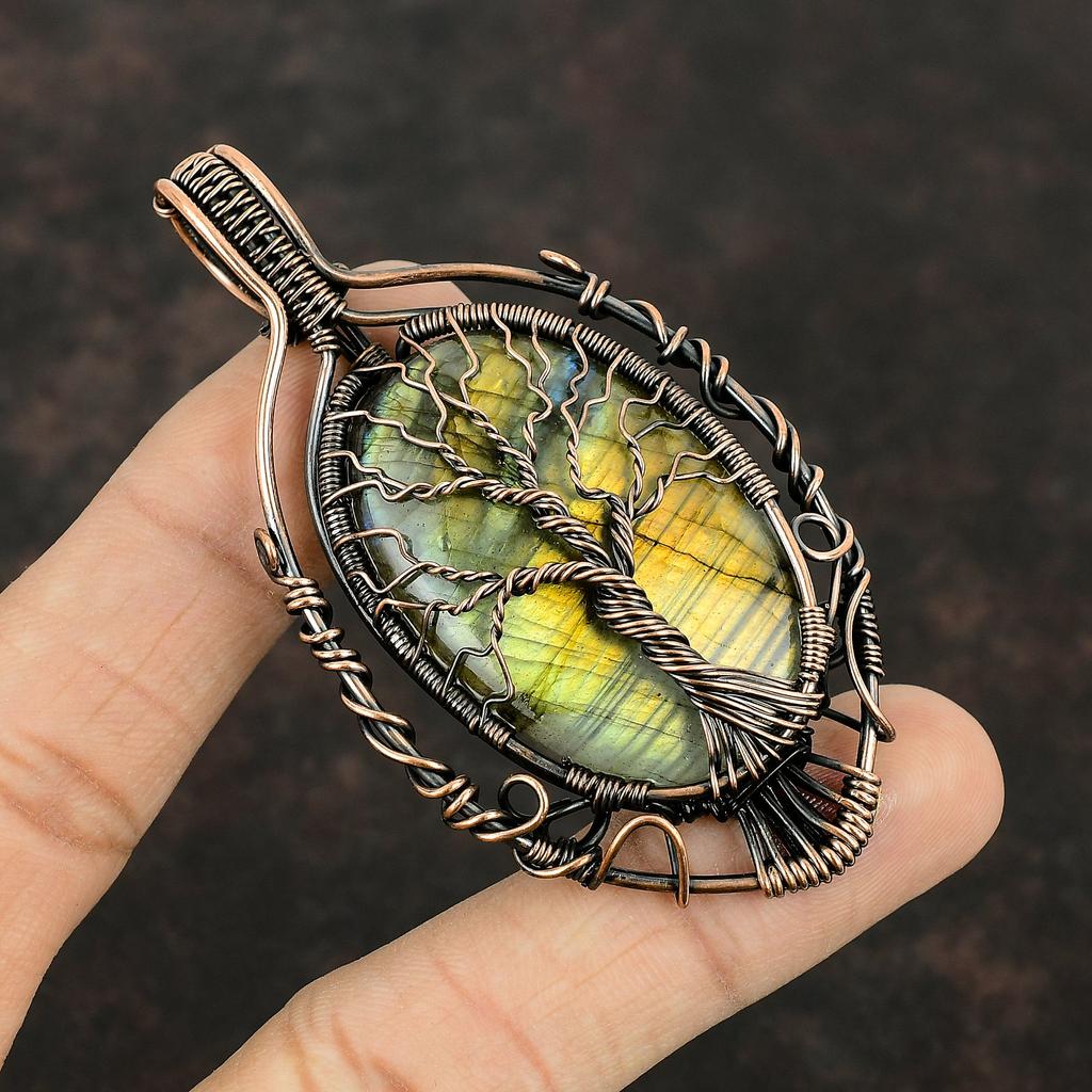 Tree Of Life Labradorite Pendant Copper Wire Wrapped Gemstone Pendant Copper Jewelry Gift For Her Labradorite Wire Jewelry Handmade Pendant