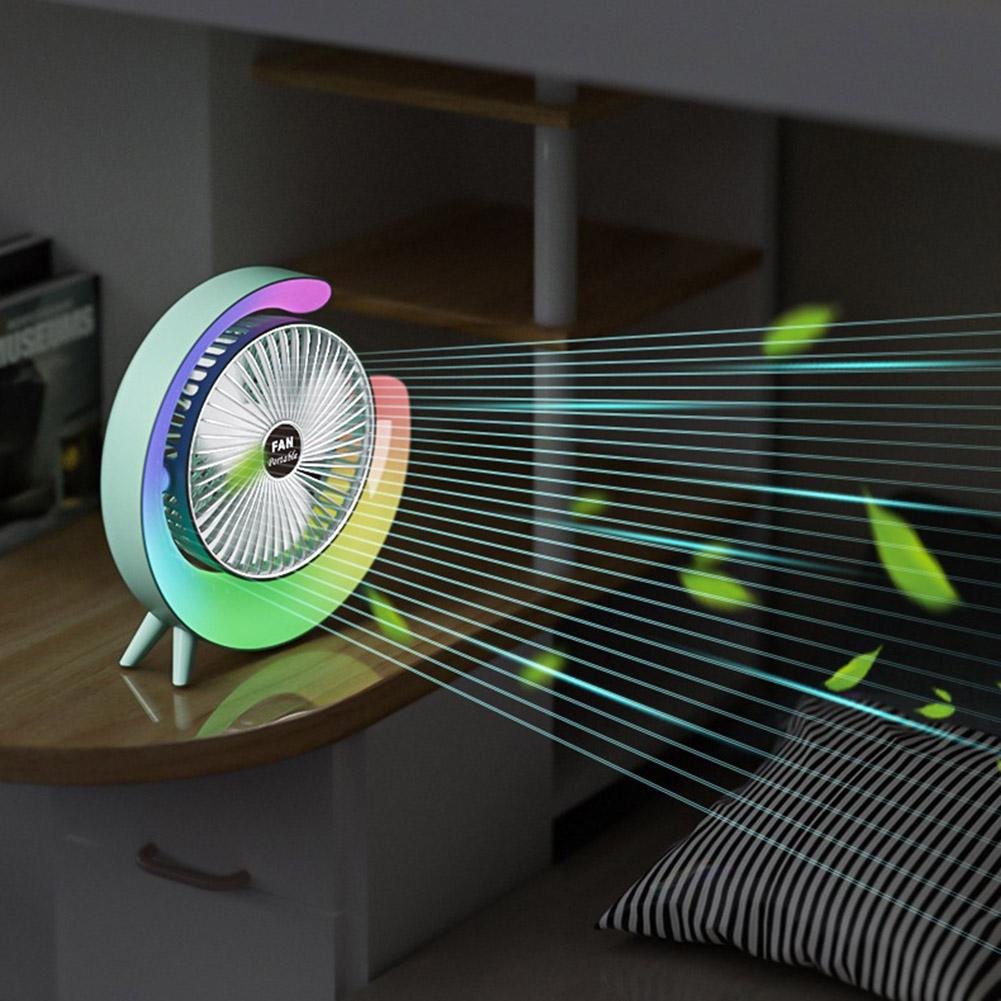 USB Personal Fan 3 Speeds Small Cooling Fan with Colorful Light Portable Table Fan for Home Office Bedroom Dorm Summer Gift