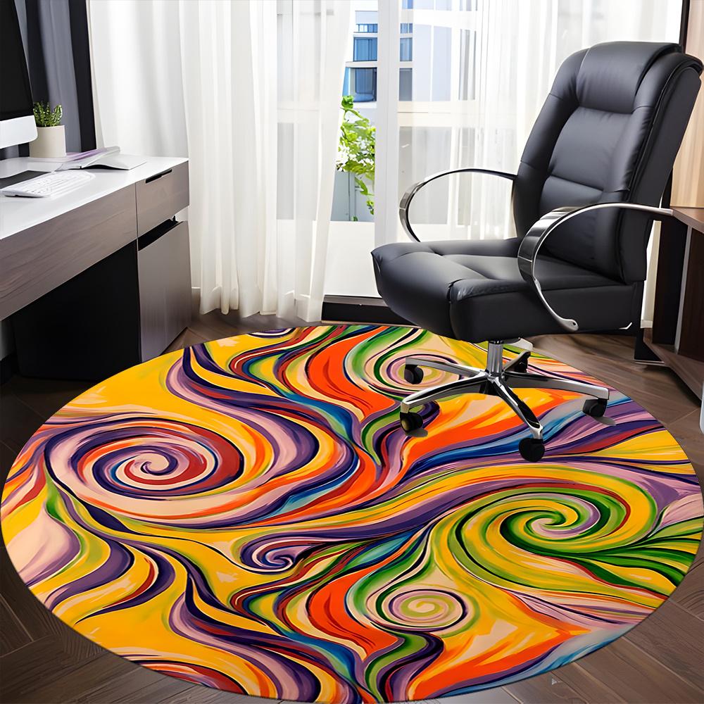 1pc Swirls Abstract Office Round Area Rug, Indoor Mat Suitable ForOffice, Under Office Chairs Bedroom Living Room Home Decor, Room Deco Q033