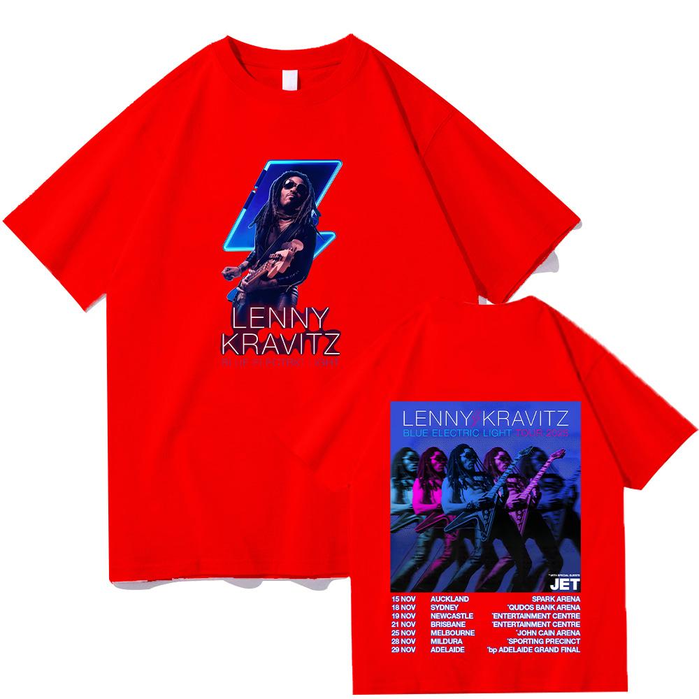 Lenny Kravitz Tshirt Lenny Kravitz Blue Electric Light Tour 2025 Top Cotton Short Sleeve Tee Rock Women/Men Oversized Streetwear