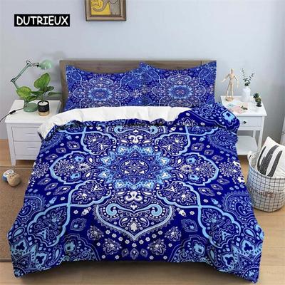 Funda Nórdica Floral Bohemia 3D Hojas Microfibra Patrón Geométrico Abstracto Juego de Cama King Full Queen Para Niño Adolescente Adulto Decoración