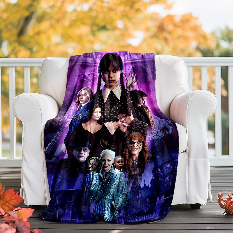 1pc Addams Family Wednesday4 Theme Blanket - Digital Print, Polyester, Cozy for All Seasons, Perfect for Outdoor, and Travel