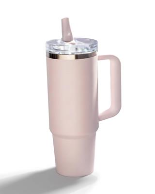 Leak-Proof Insulated Straw Tumbler 900ml, Lid & Handle, Vacuum Double-Wall 12H Cold Keep, Airtight Water Bottle, Silky Pink, 900 Ml