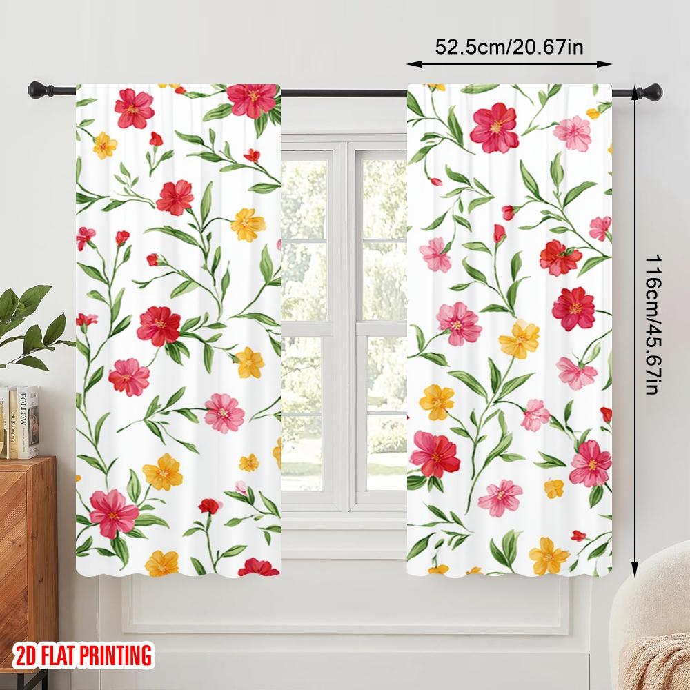 2pcs,2D plane printing Curtain Popular Colorful Floral Blooms 100% Polyester (without rod) Art Deco Festive Perfect for Living