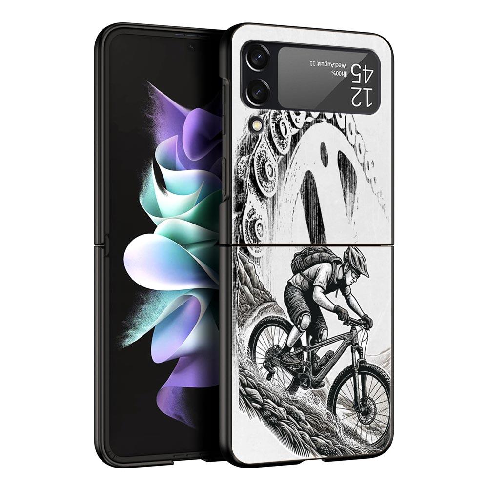 Hard PC Phone Case For Samsung Galaxy Z Flip 7 6 5 4 Black Cover For Galaxy Z Flip 3 Foldable Shockproof Autumu Bike Cycling Bag