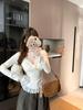 Plus Size Women's V-neck Lace Patchwork Slim-fit Long-sleeve Autumn/Winter Base Layer Top
