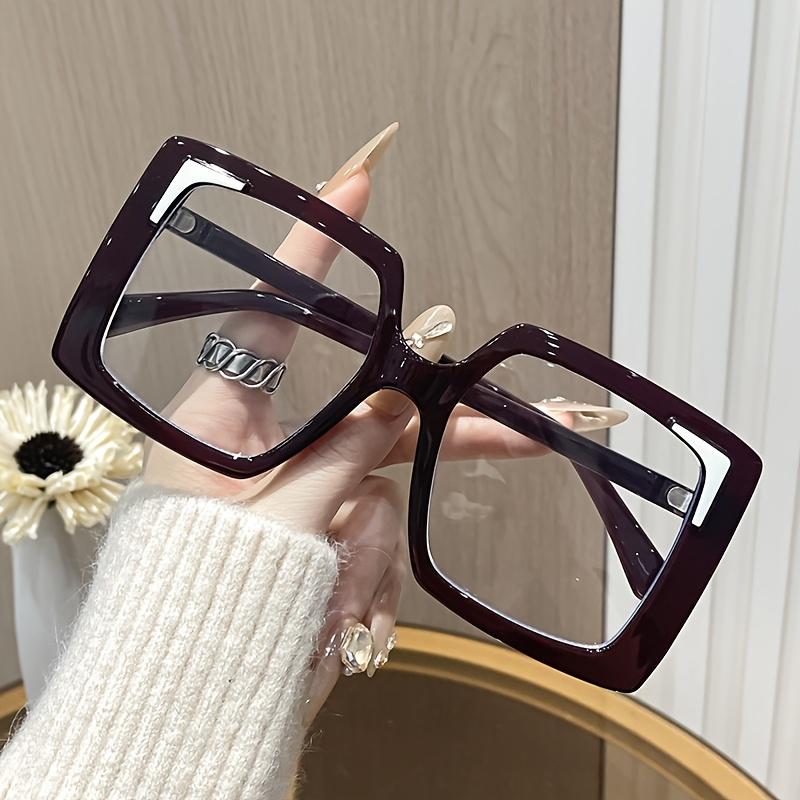 

Chic Oversized Square Frame Clear Lens Glasses - Vintage-Inspired Blue Light Blocking Fashion Accessory For Women