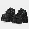 2025 New Punk Style Women Shoes Lace-up Heel Height 10CM Platform Shoes Woman Metal Decor Woman Sneakers Gothic Ankle Rock Boots
