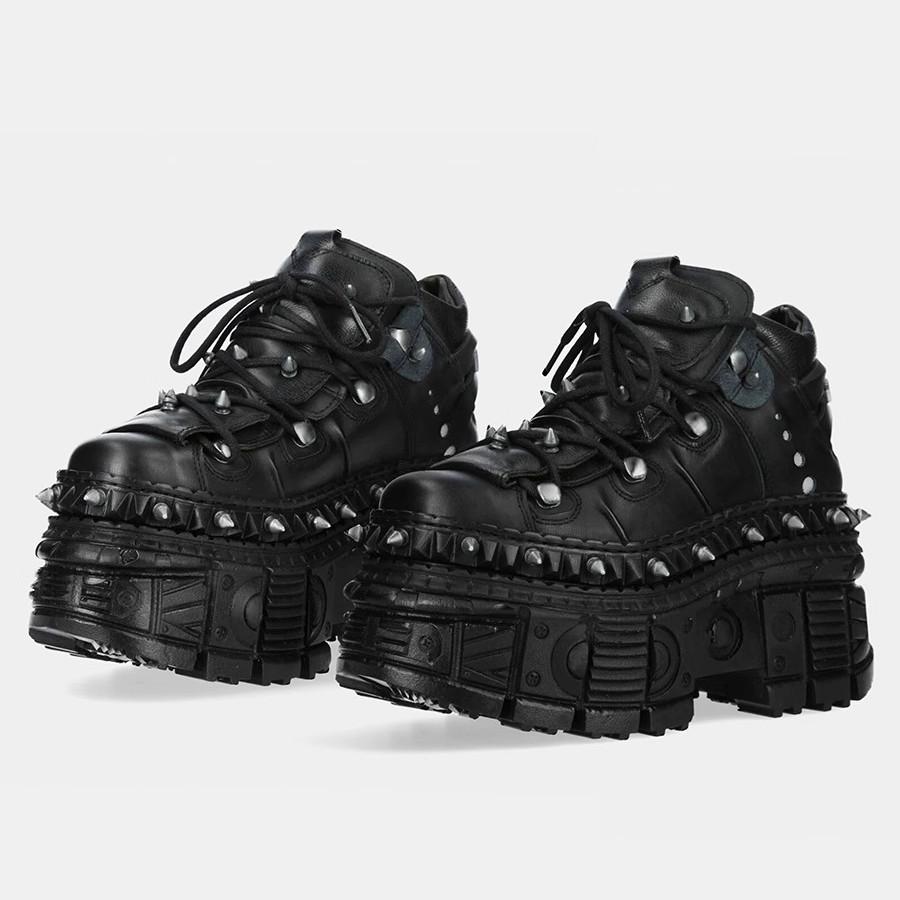 2025 New Punk Style Women Shoes Lace-up Heel Height 10CM Platform Shoes Woman Metal Decor Woman Sneakers Gothic Ankle Rock Boots
