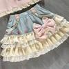 Japanse Zoete Lolita Gelaagde Minirok Vichy Strik Kantrand Blauw Beige Harajuku Subcultuur Zoet Kawaii Feestoutfit Sweetwear