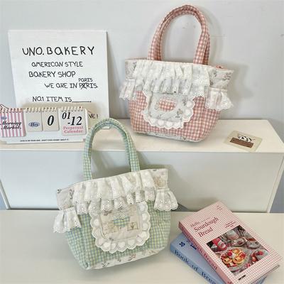 New Plaid Fresh Handbag Lace Handbag Commuting Finishing Handbag